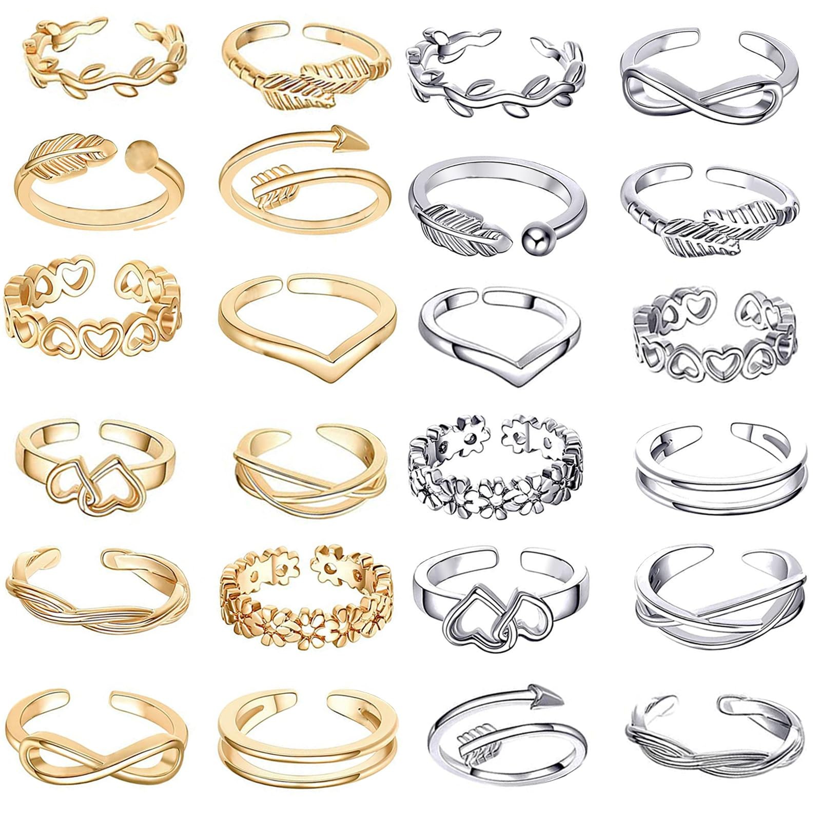 24PCS Toe Rings for Women Adjustable Toe Rings Women