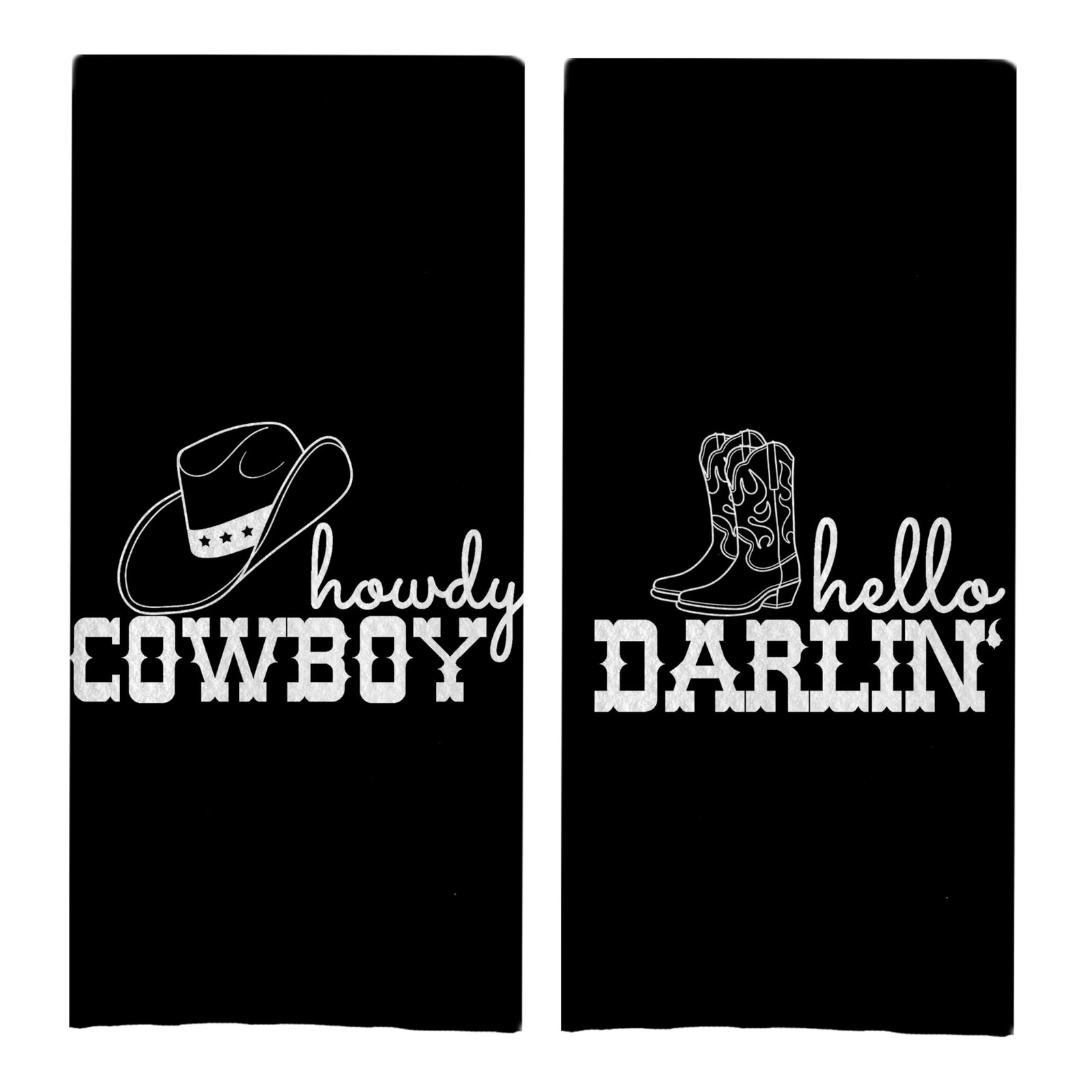 2 Pack Howdy Cowboy Hello Darlin' Couple Kitchen Towels Western Hand Towel