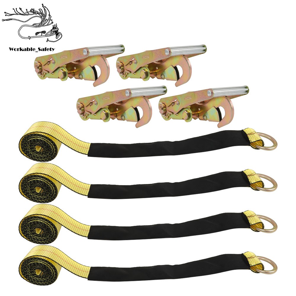 2"x96" Yellow 3300lb Car Tie Down With Snap Hooks Lasso Style Stainless Steel