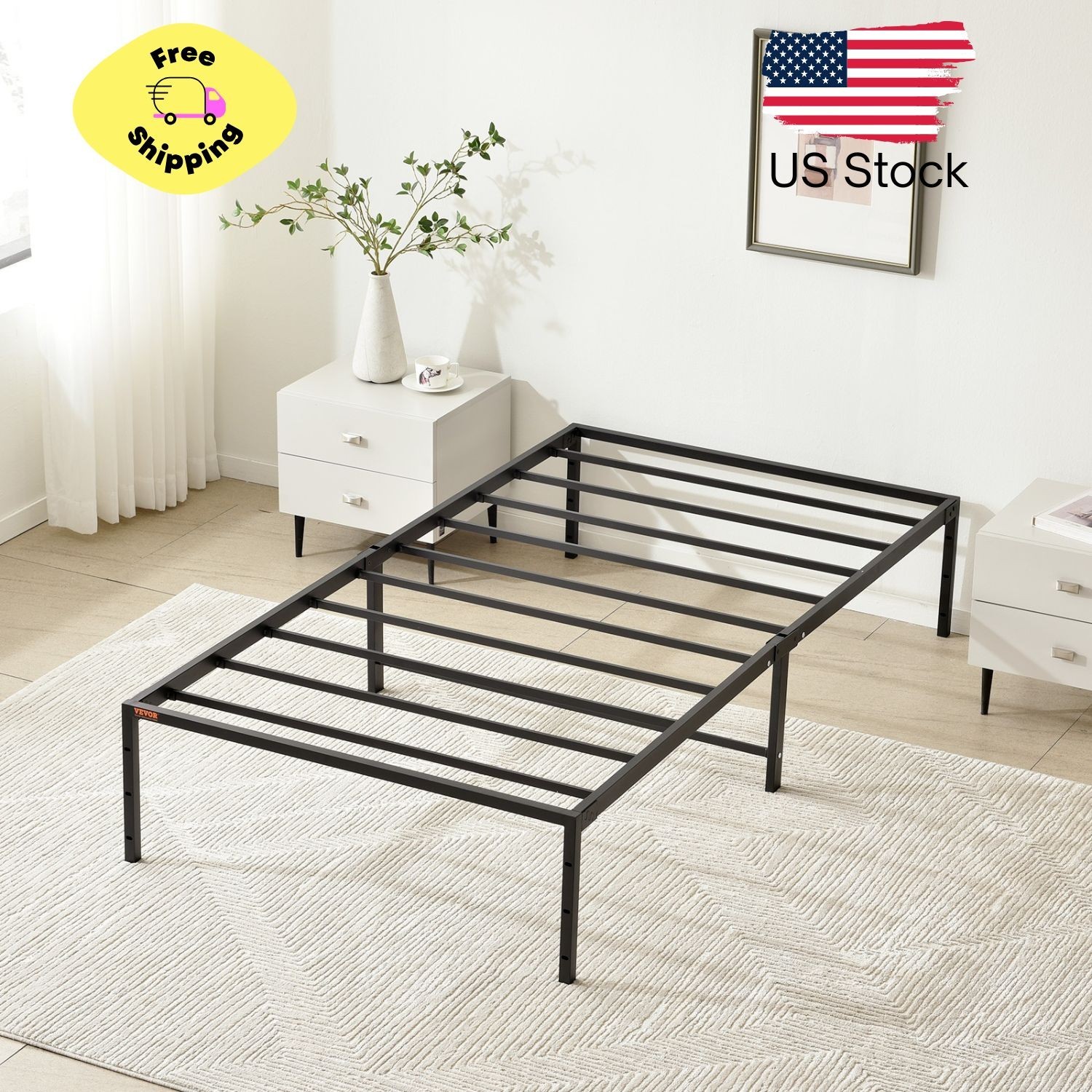 Twin Size Bed Frame 14 inch Metal Bed Frame Platform 600 lbs Noise Free