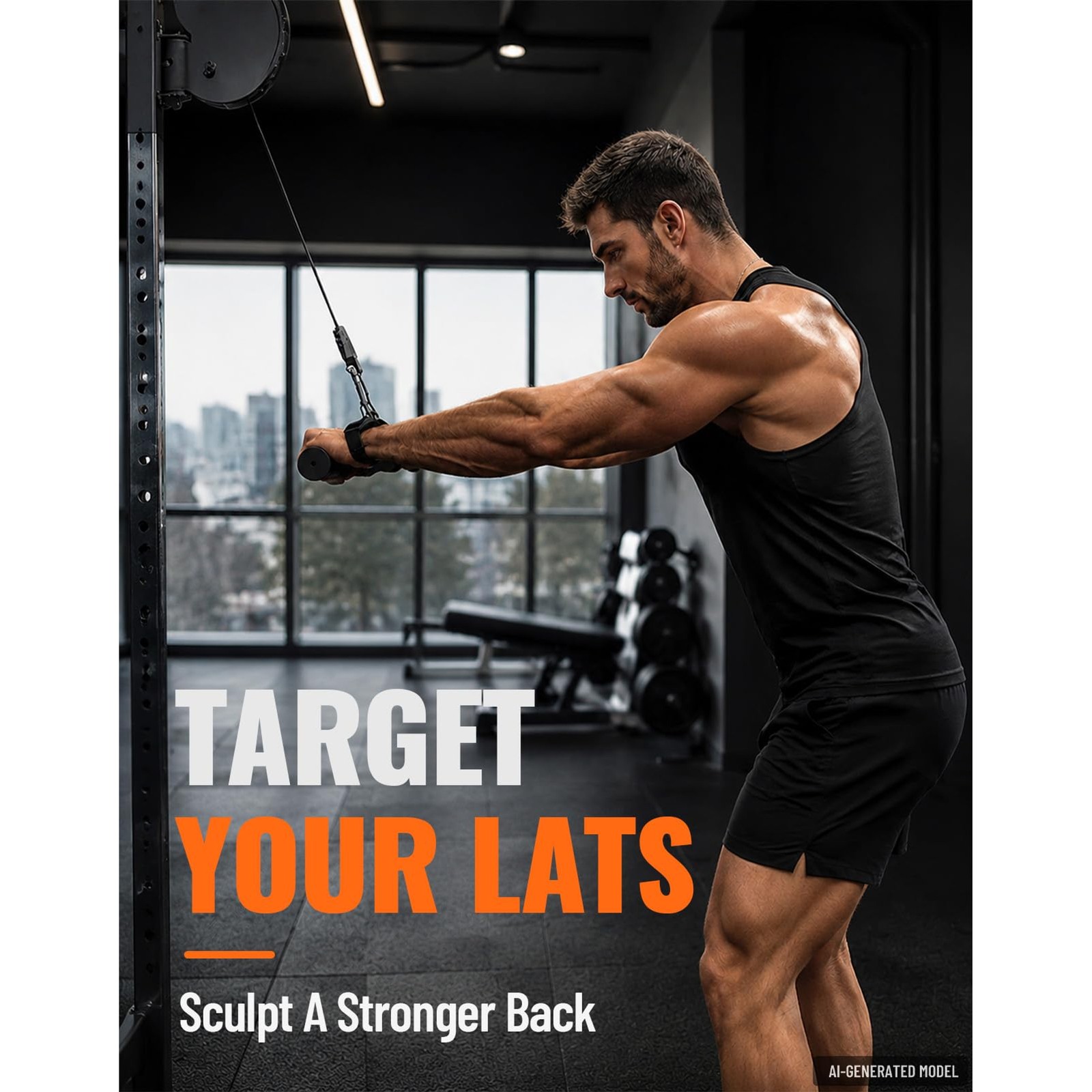 Straight Bar Cable Attachment, Non-Slip Tricep Bar for Tricep Pull Down, LAT Pul
