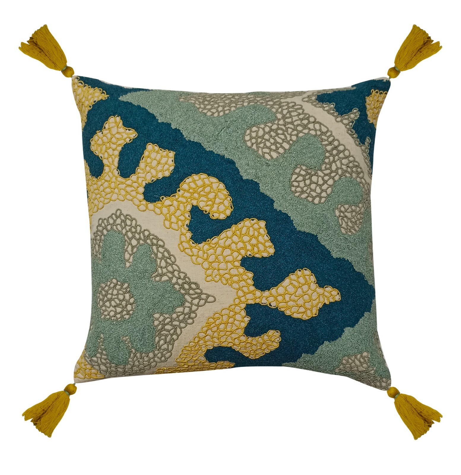 DAMASK MOTIFS HAND GUIDED EMBROIDERED COTTON CUSHION COVER