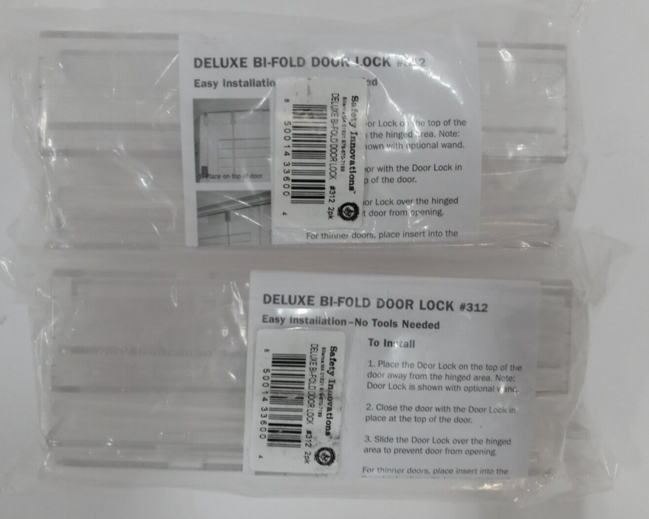 Safety Innovations Complete Deluxe Bi-Fold Door Lock - 4 Pack - Set #312 - Clear