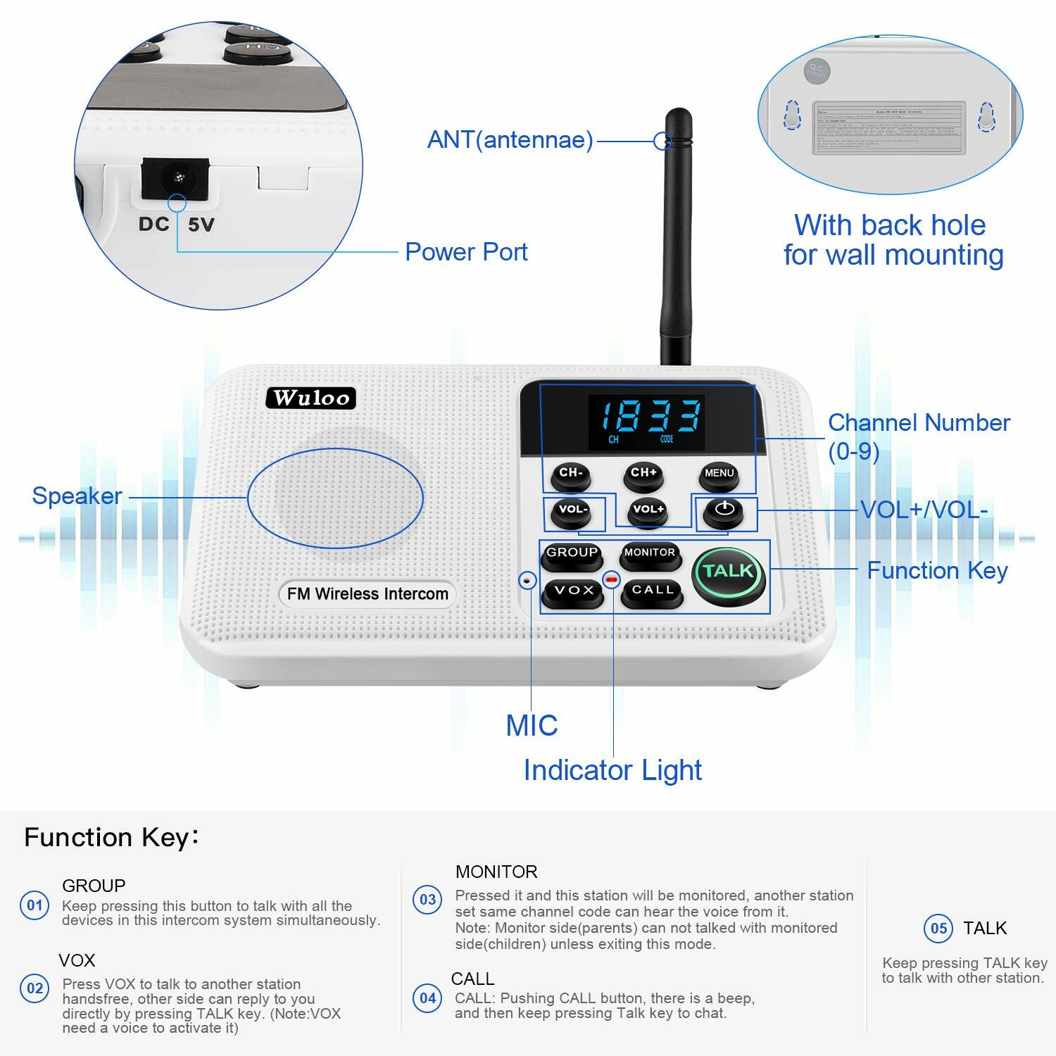 22 Channel Wireless Intercoms System For Home House Business Office 1 Mile Range