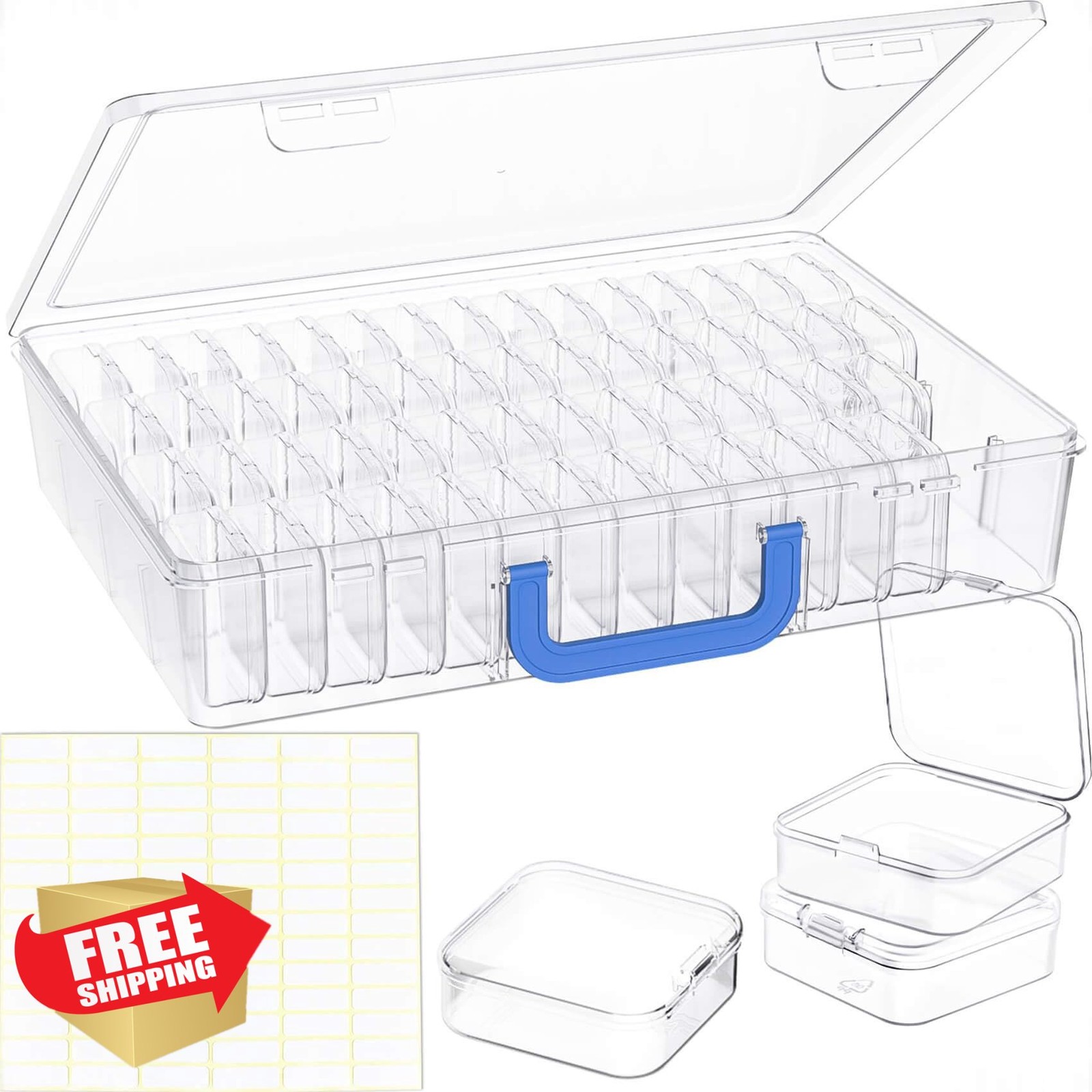 Bead Organizer Box w/ Handle 61 Compartments for Craft Supplies