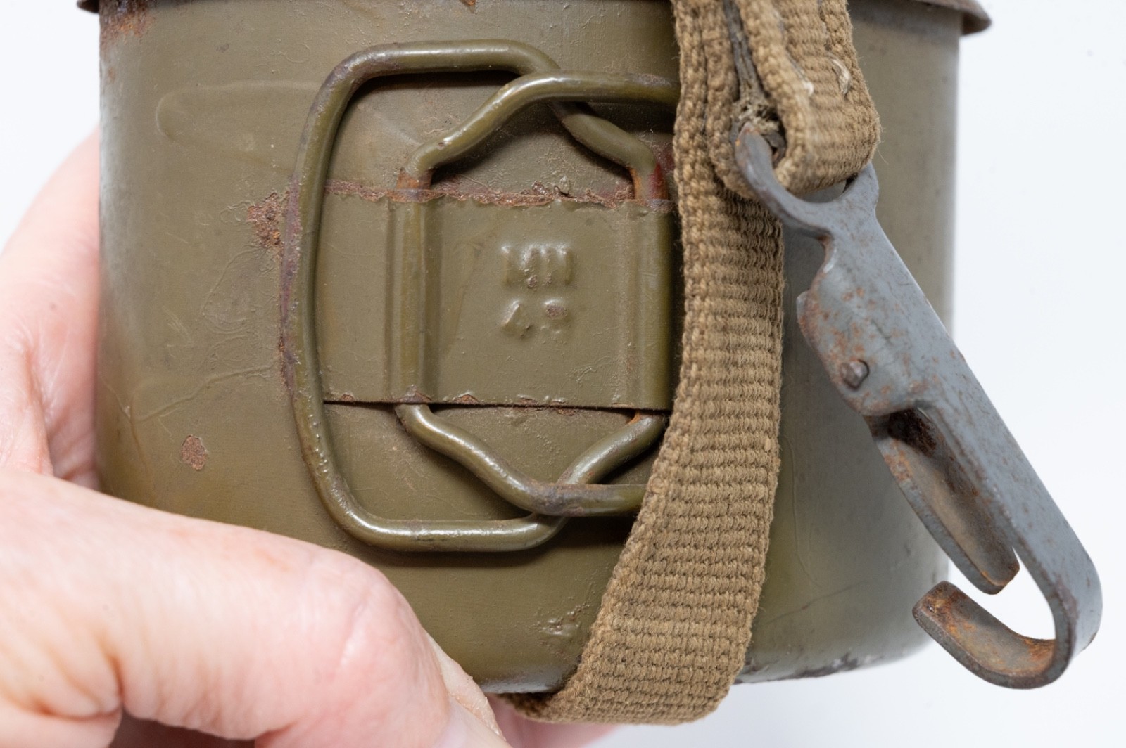 RARE Original German WWII Canteen with GREEN ENAMEL CUP Vintage Wehrmacht
