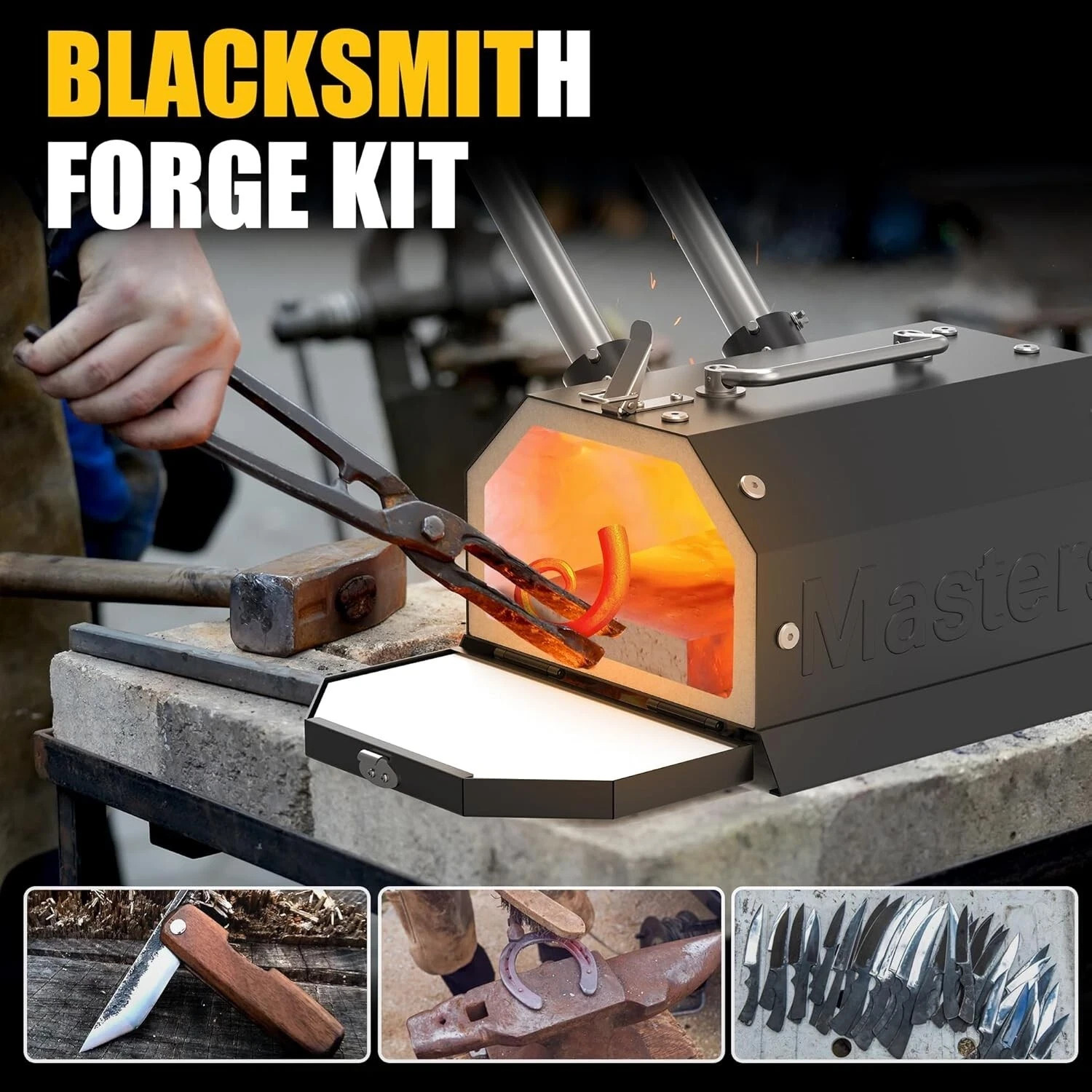 Blacksmith Forge Double Burner Propane Gas Forge for Knife Making Efficient Heat