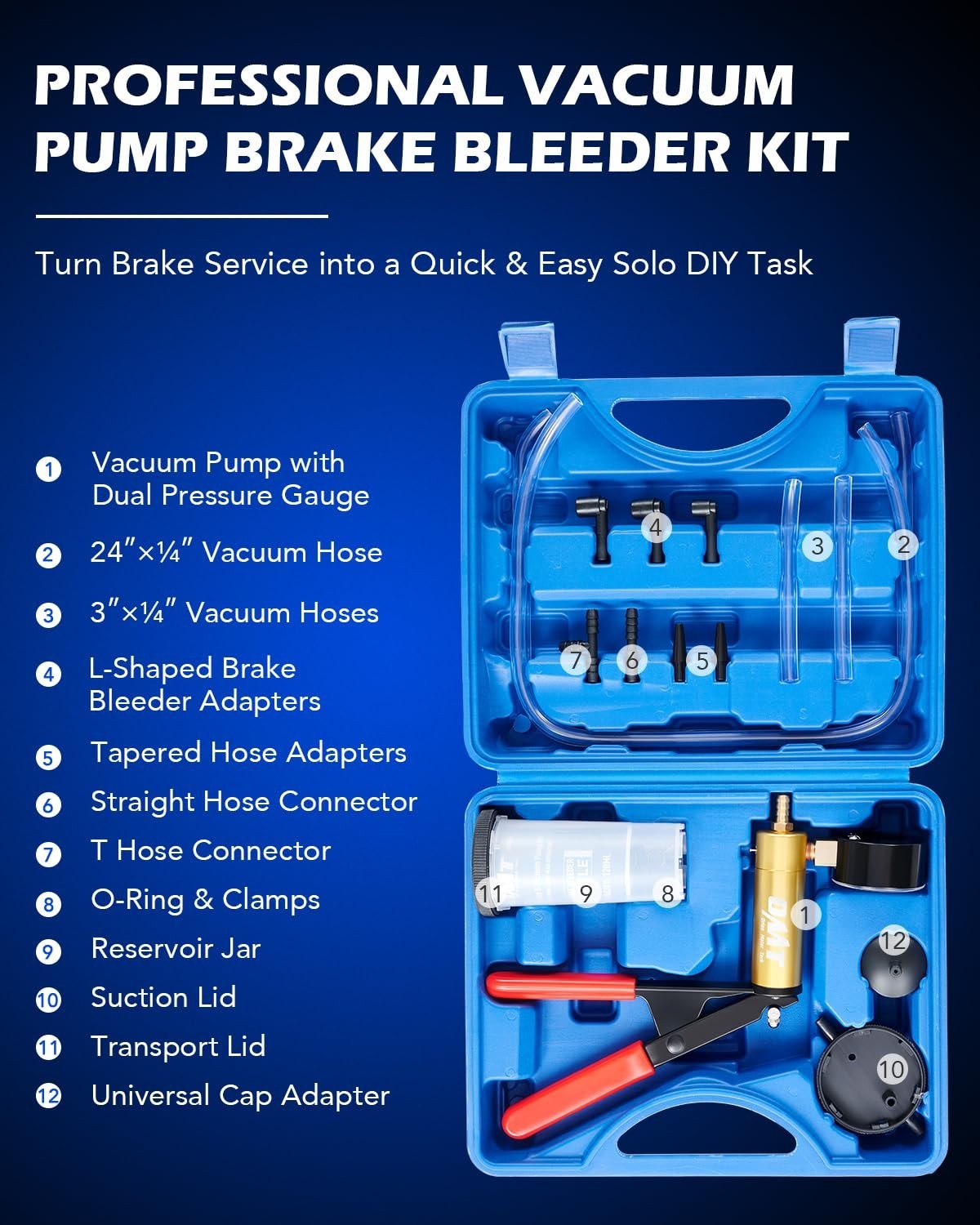Brake Bleeder Kit with Hand Vacuum Pump & Adapters - Fluid Extraction Tool, Pres