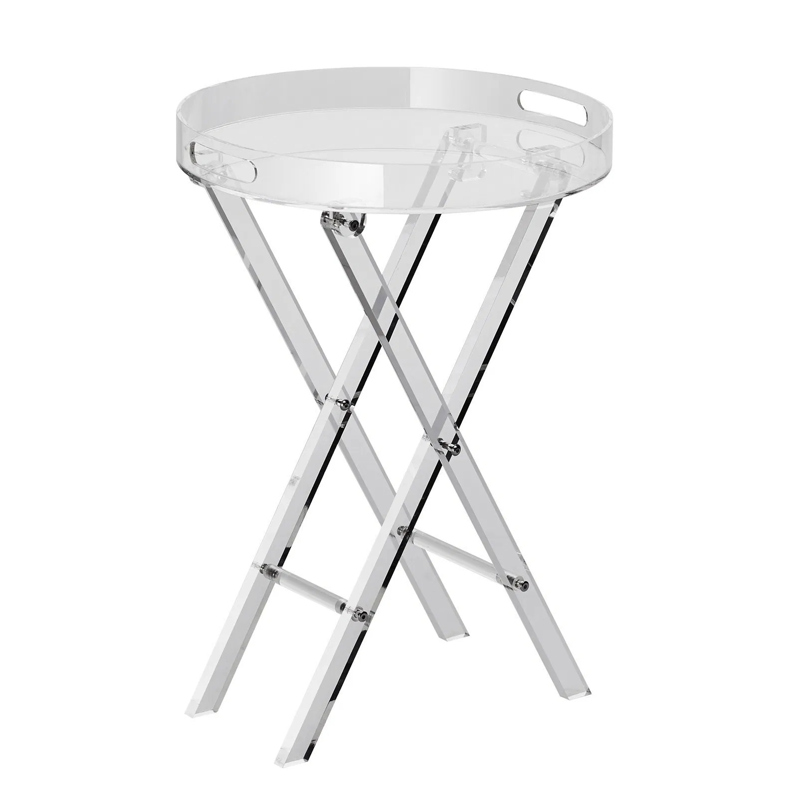 Acrylic Folding Tray Table, Acrylic End Table with Folding X Leg, Clear Acrylic