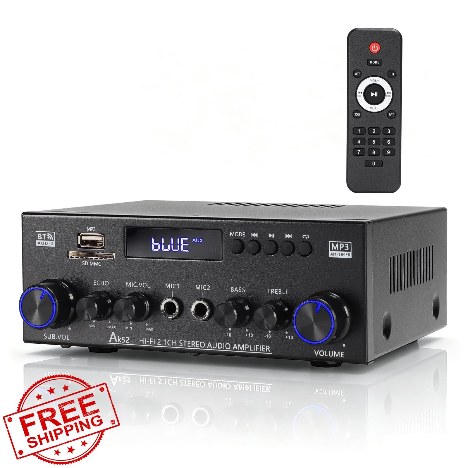Joengoep AK52 2.1 Bluetooth Amp Sub Out FM USB MIC