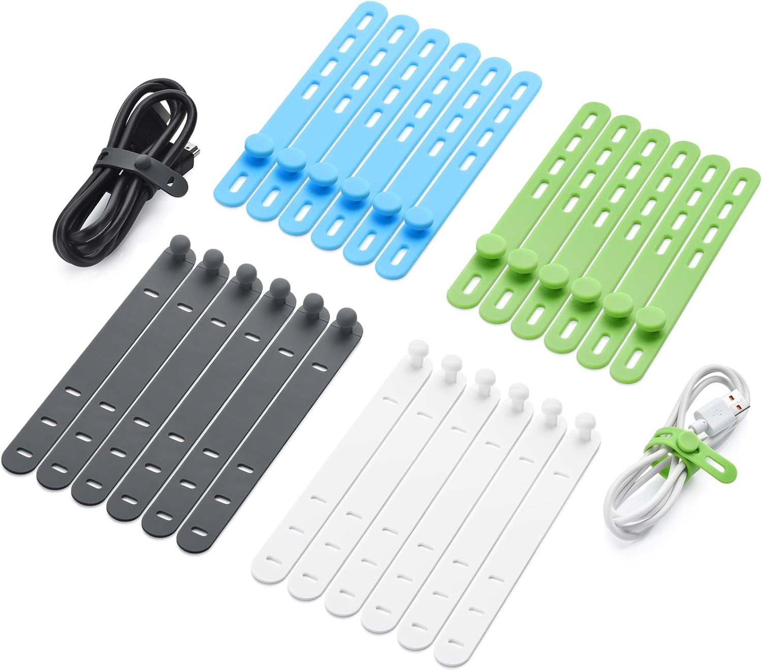 24 Pcs Reusable Silicone Cable Ties Colorful Cord Organizers for Easy Management