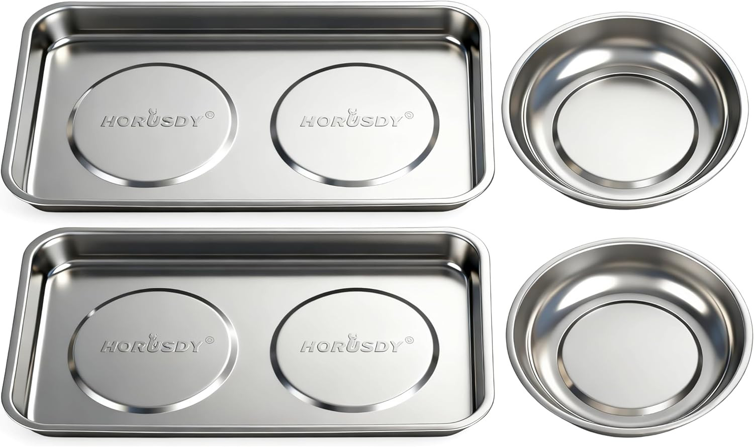 4-Piece Large Magnetic Parts Tray Set, Stainless Steel Heavy Duty 9.5" W X 5.5''