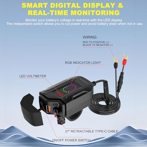 Retractable Type-C & Dual USB Fast Charging Motorcycle USB Charger