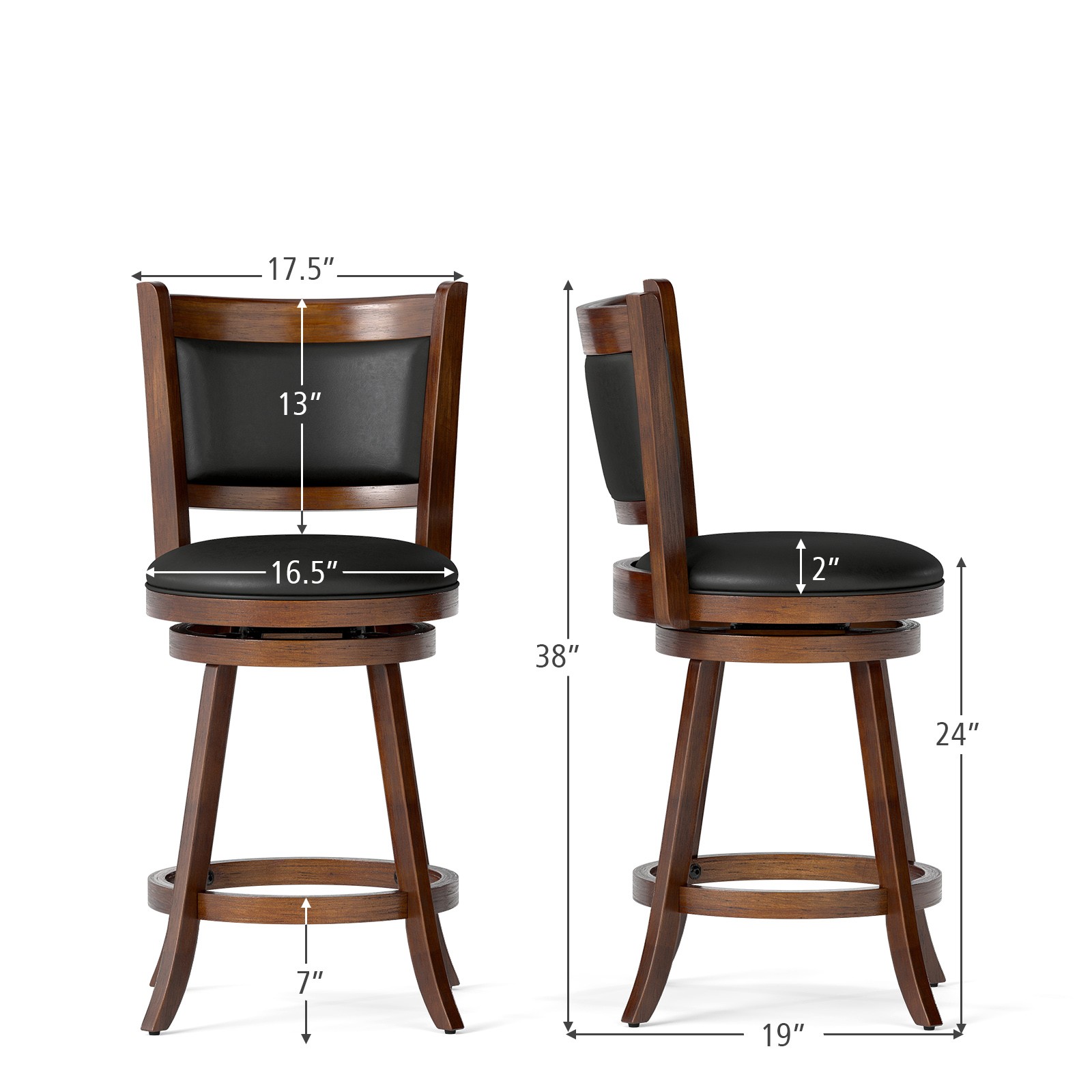 2 PCS 24" Swivel Counter Stool Wood Dining Pub Chair Home Kitchen Seat Espresso