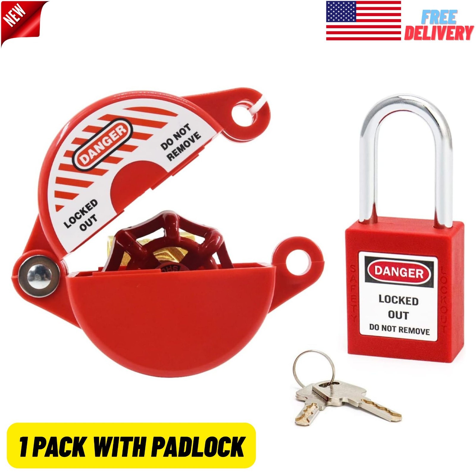 1 Set Gate Valve Lockout & Safety Padlock for Outdoor Faucet Knob/Water Spigot