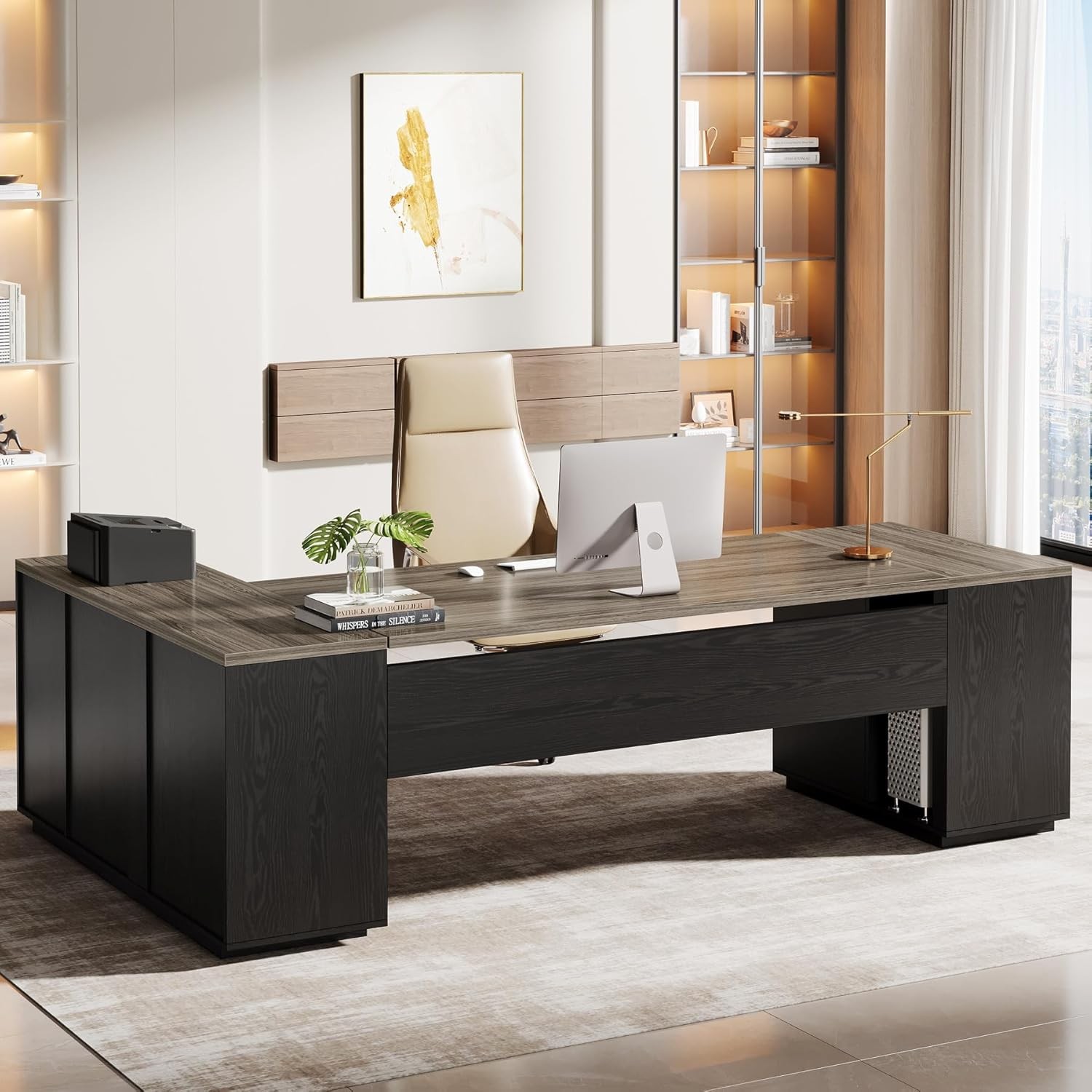 85.8'' Large Executive Desk Modern L-Shaped Office Computer Desk w/ File Drawer