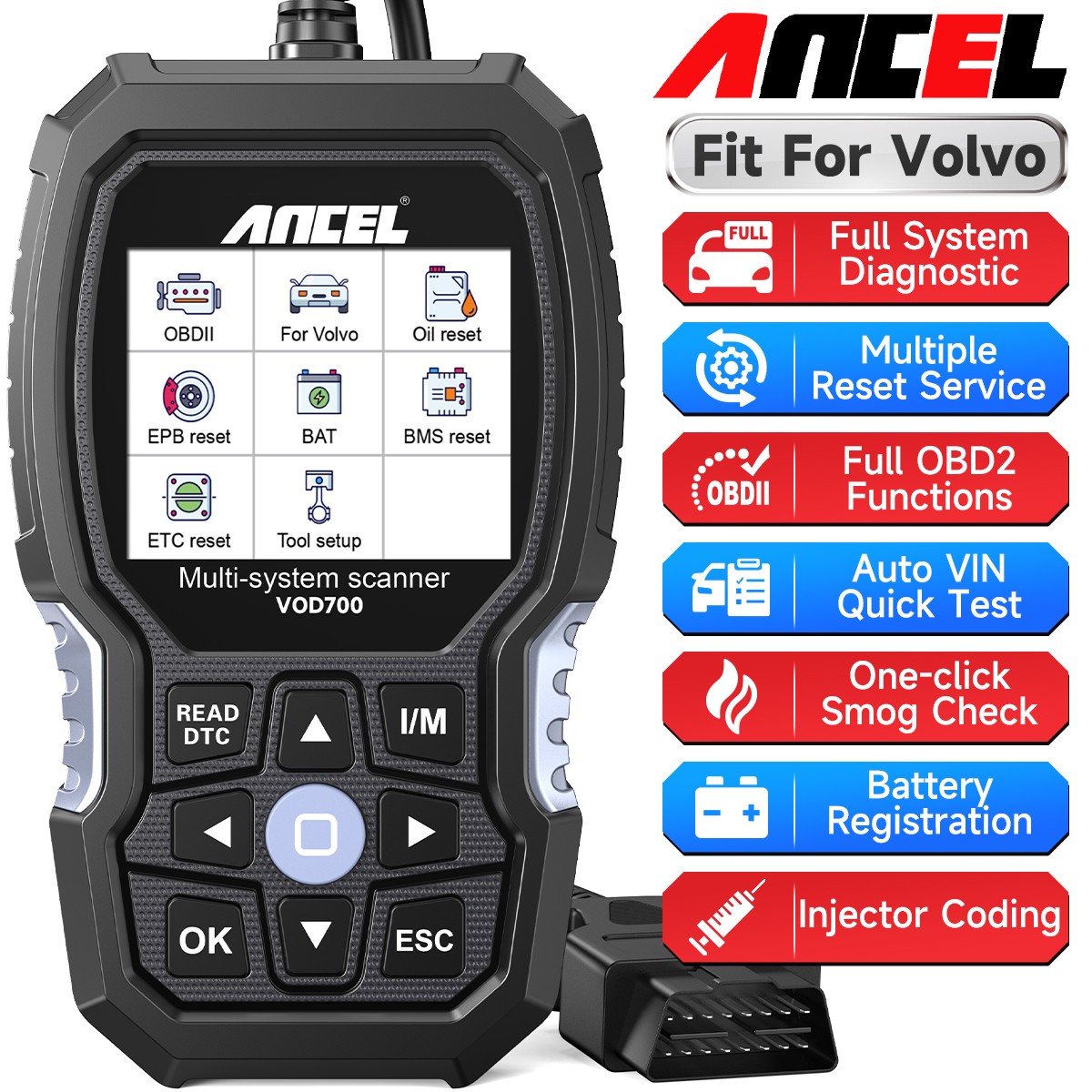 ANCEL VOD700 Fit For Volvo OBD2 Scanner Code Reader Full System Diagnostic Tool