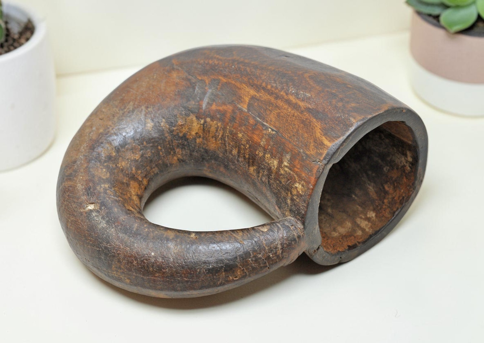 Antique Wooden Gun Powder Container Flask Original Old Fine Hand Carved