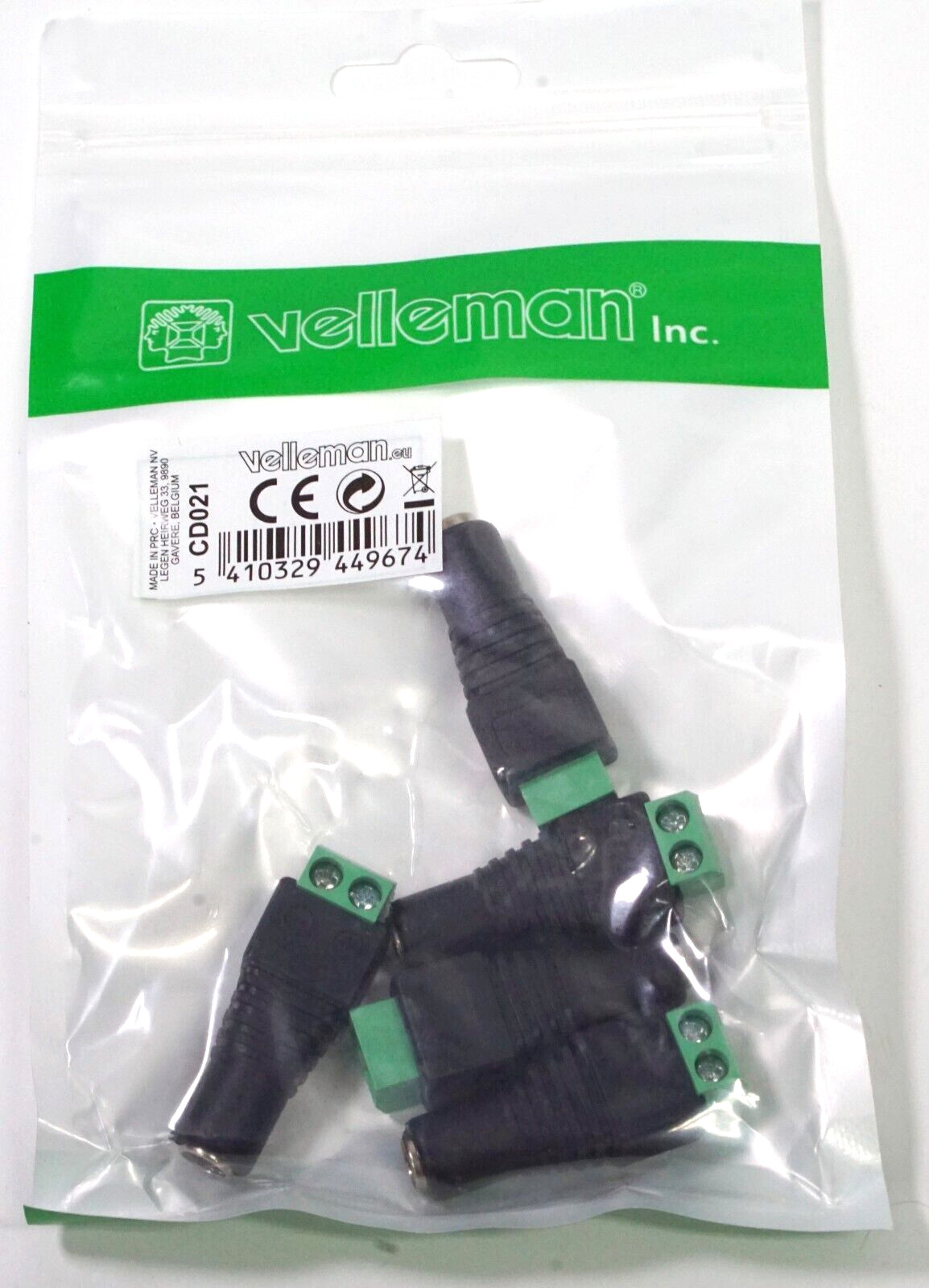 Velleman CD021 Female DC Jack to Screw Terminal, 14 AWG (5 Pack) 2.1mm x 5.5mm