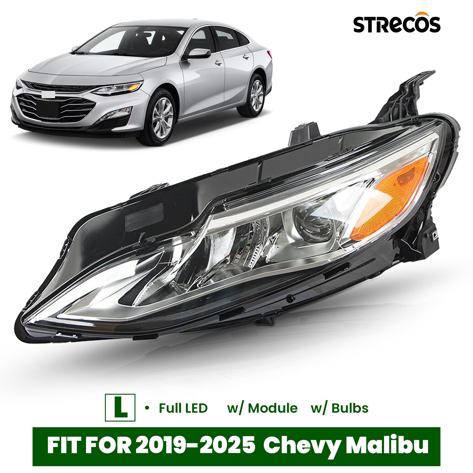 FULL LED Headlight For 2019-2025 Chevy Malibu Left Driver Side w/ Bulb w/ Module