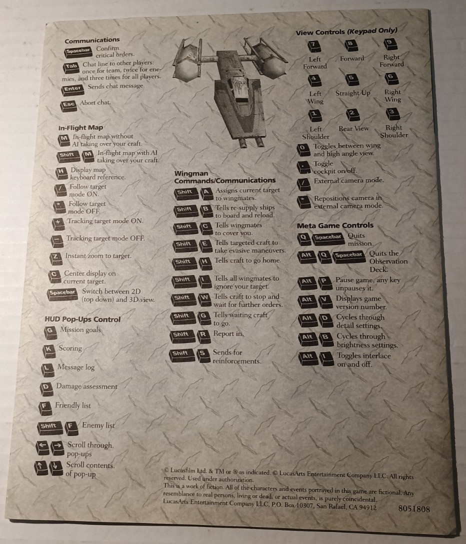 X-Wing Collector Series Instruction Manual and Keyboard Reference Guide See Pics