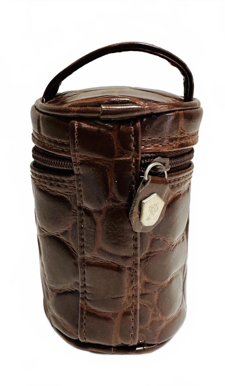 VTG 90's Ralph Lauren Brown Croc-Embossed Faux Leather Luggage Accessory Bag