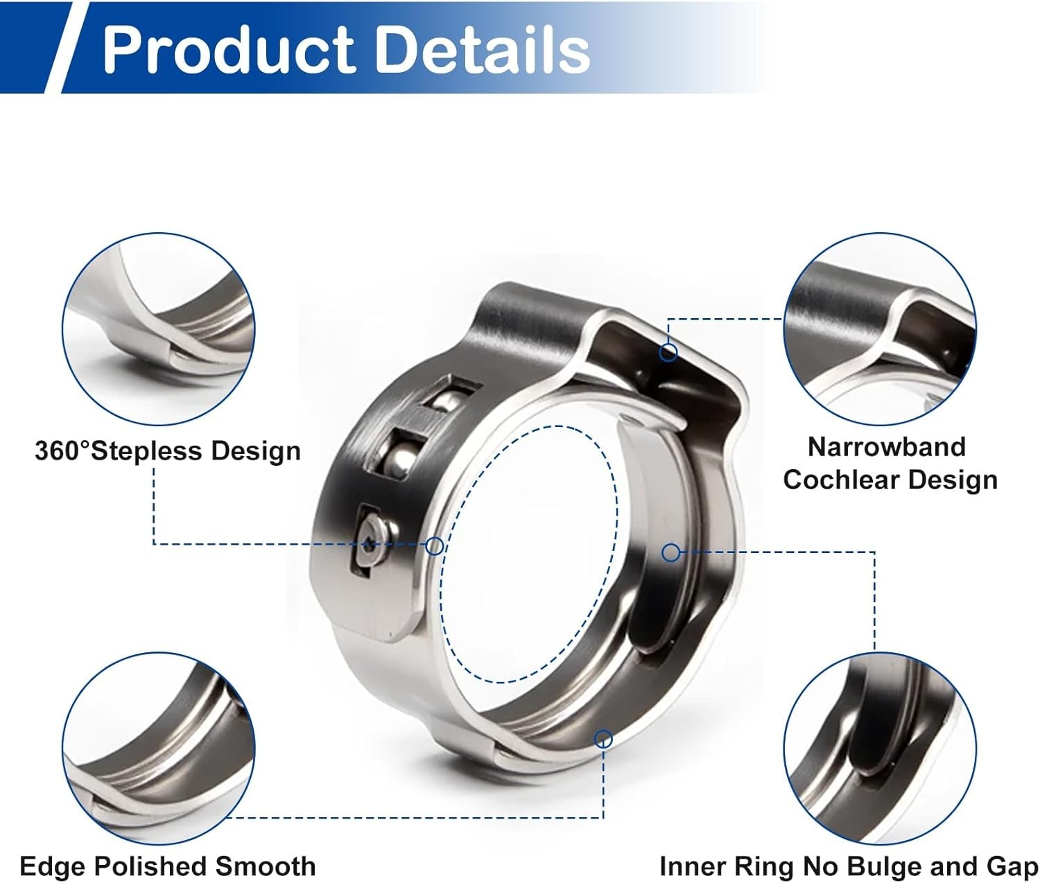 55Pcs Single Ear Hose Clamps 10.8mm-13.3mm 3/8" 304 Stainless Steel Hose Crim...