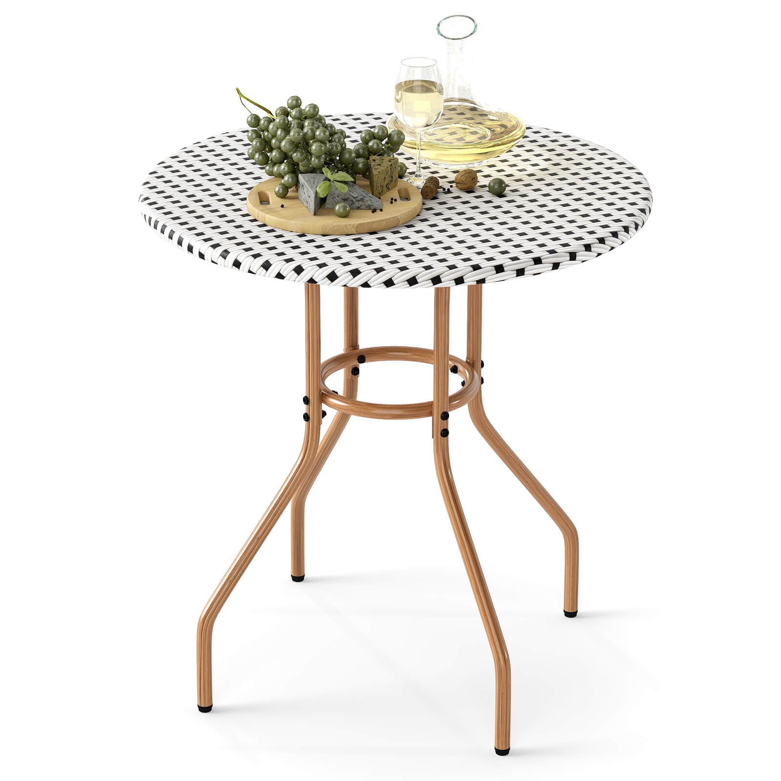 27.5" Round Patio Table w/Hand-Woven PE Rattan Tabletop and Metal Frame