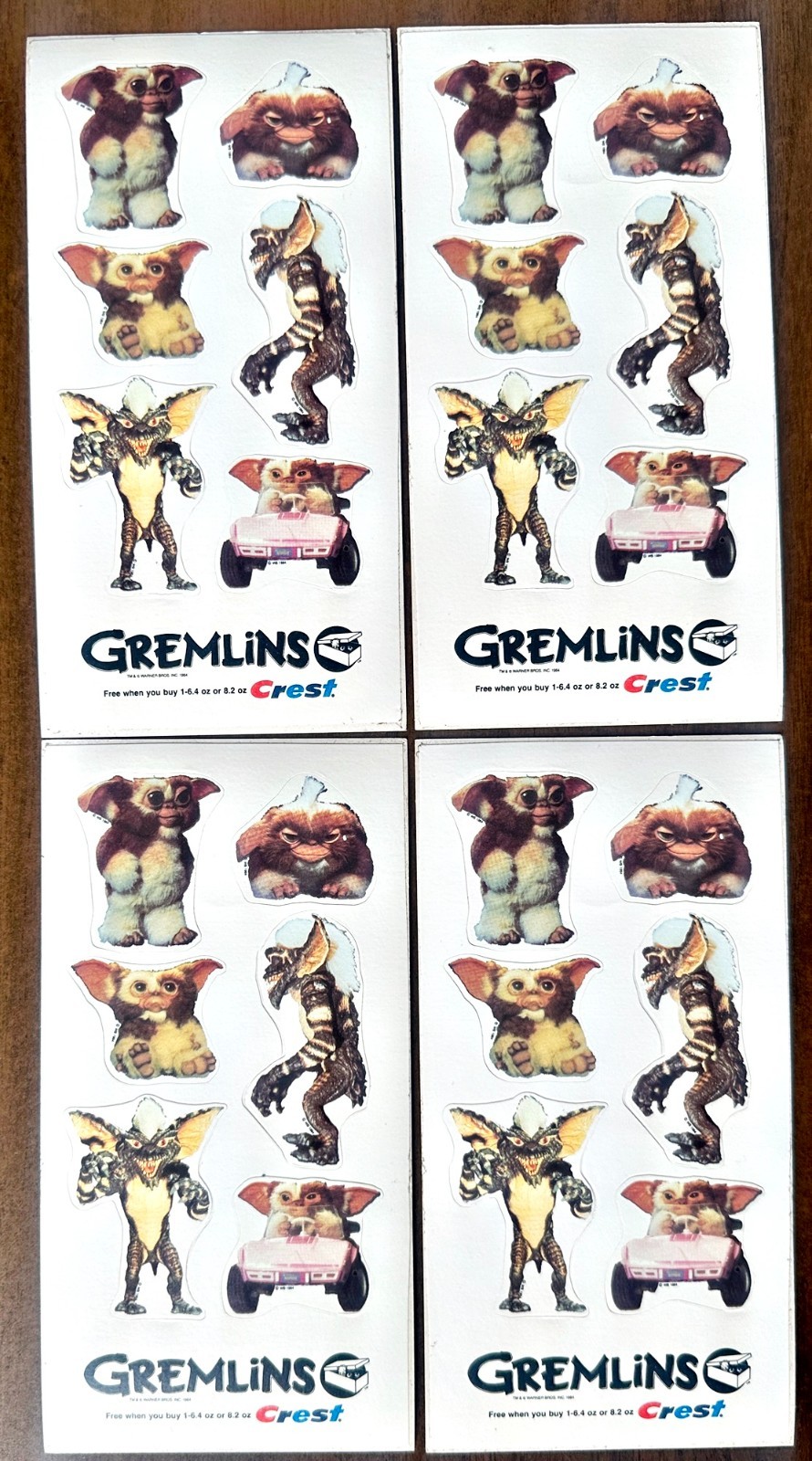 1984 Gremlins Lot of 4  sheets of stickers  by Crest Gizmo & Stripe