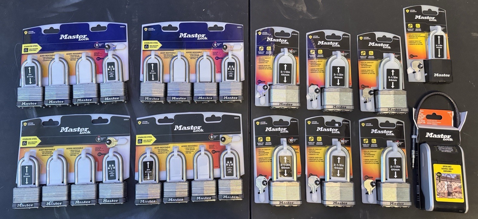 Master Lock Lot 24 New Padlocks - 16 Keyed Alike Stainless Locks + Lock Box NIB