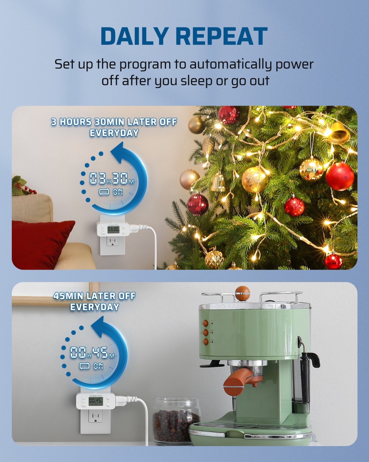 DEWENWILS 2-Pack Timer Outlet, 36H Countdown, Repeat Function,for Lights & Fans