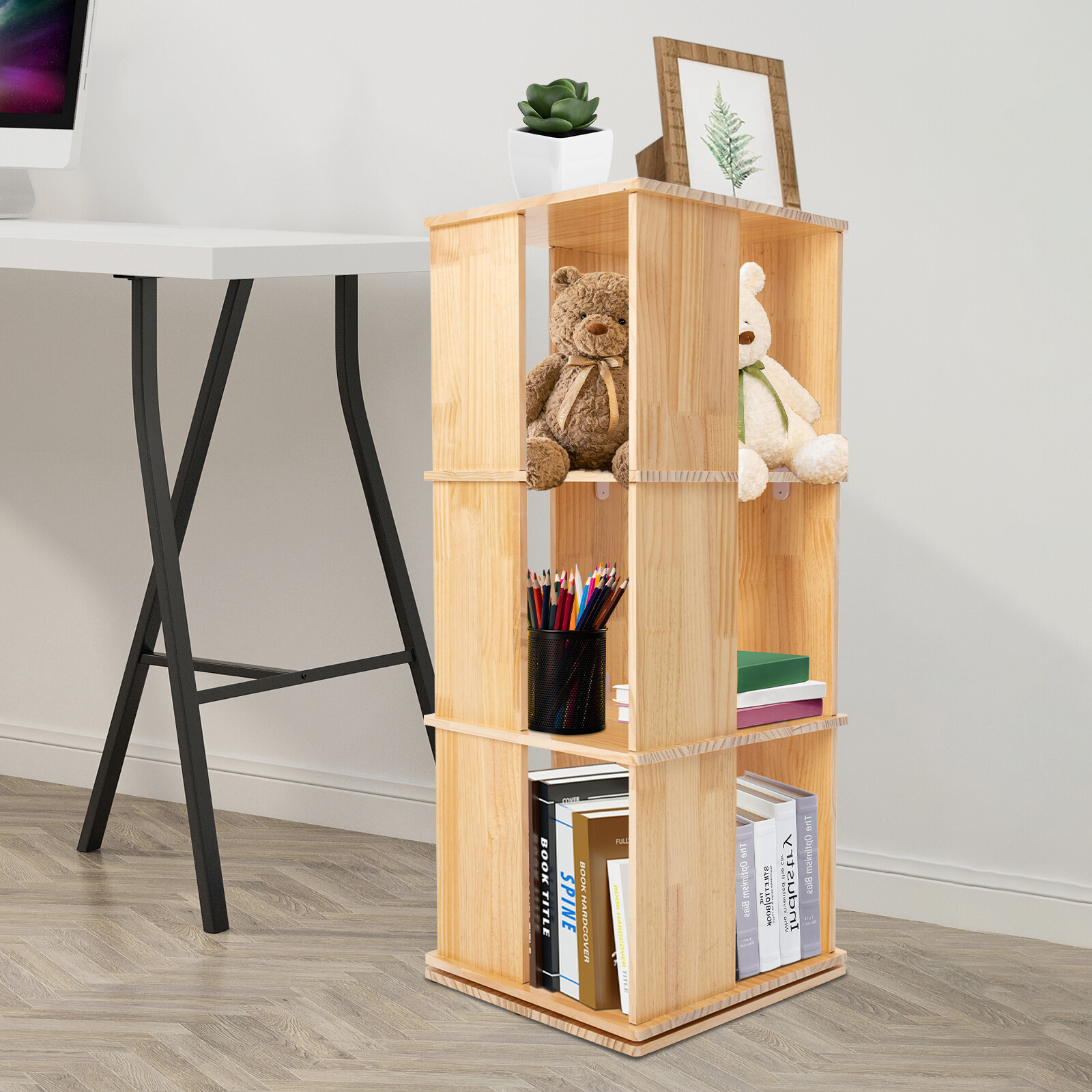3-Shelf Stackable Revolving Bookcase 360° Rotating Modern Bookshelf Organizer