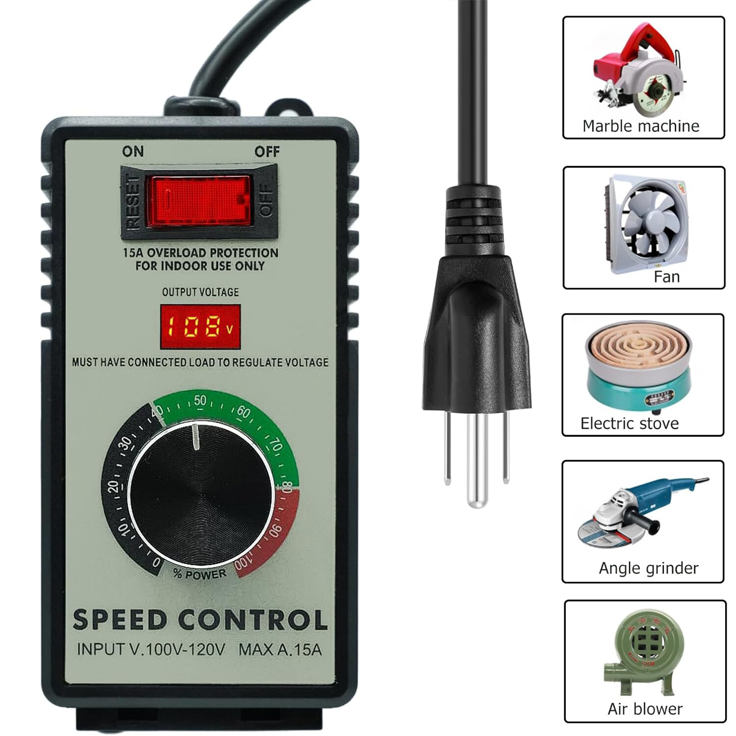 Variable Speed Controller for Router Fan Electric Motor Rheostat 120V Adjuster
