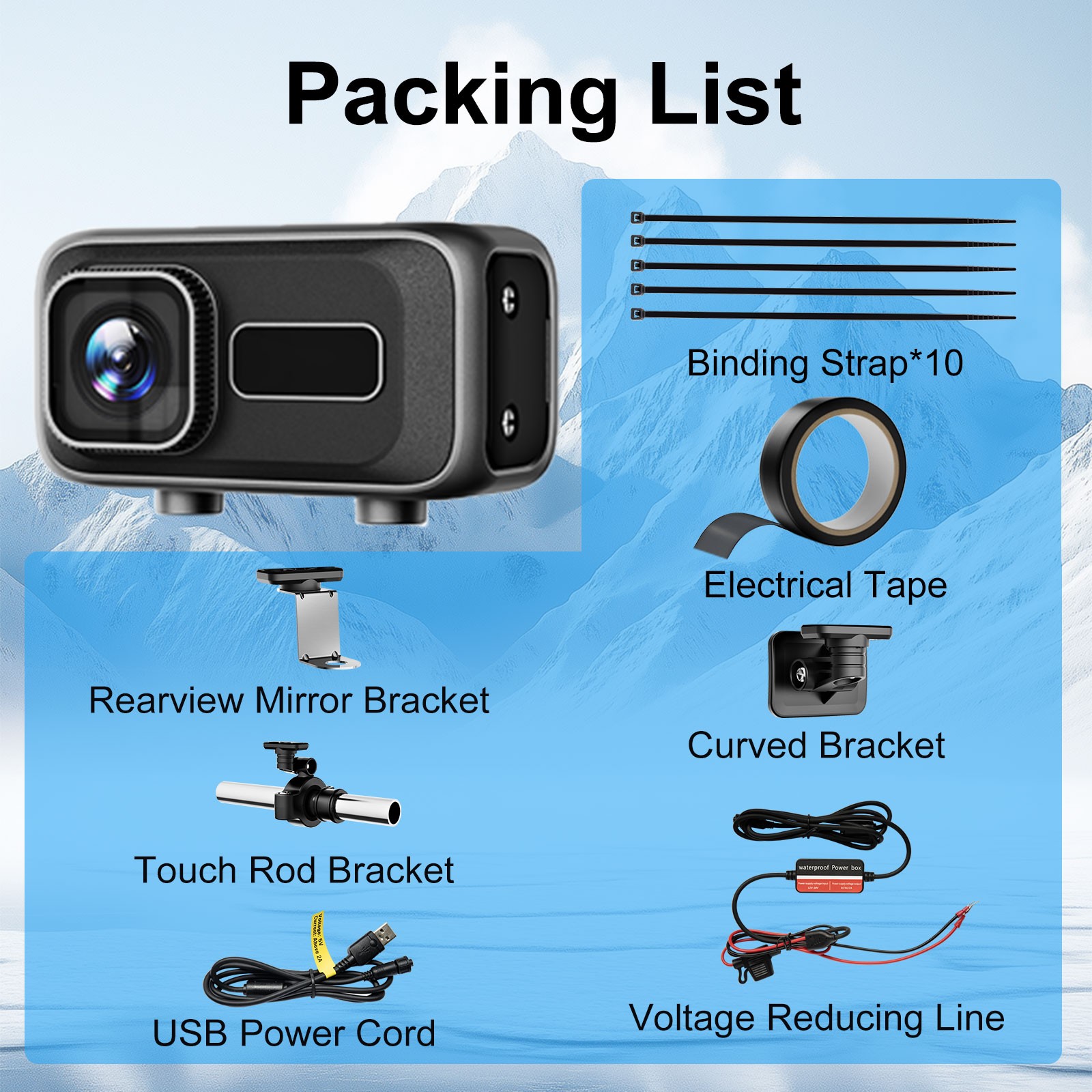 Motorcycle Dash Camera 2K HD 140° Wide Angle WiFi APP 64GB SD Card Waterproof