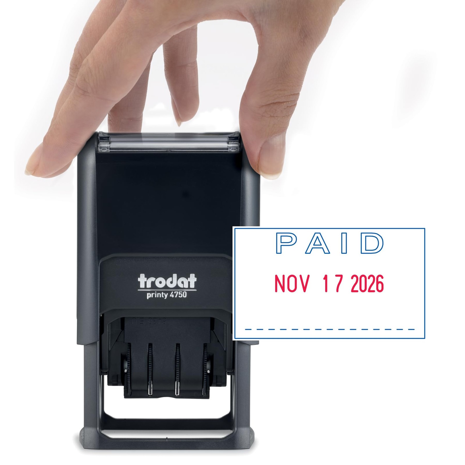 Printy 4750 Self Inking Date Stamp Paid Message Red Date Blue Text 2 Color Ink