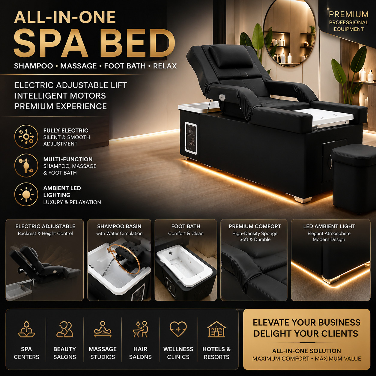 Electric Spa Massage Bed Shampoo Chair Hair Wash Station Foot Bath Salon Table!!