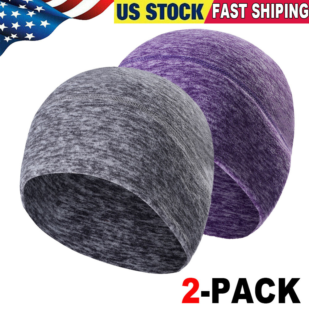 2 Pack Beanie Cap Plain Knit Ski Hats Winter Warm Solid Cycling Helmet Liner Men