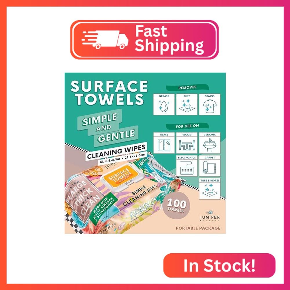 Juniper CLEAN Single Surface Cleaning Wipes Bleach Free, Thick & Large Dispose,