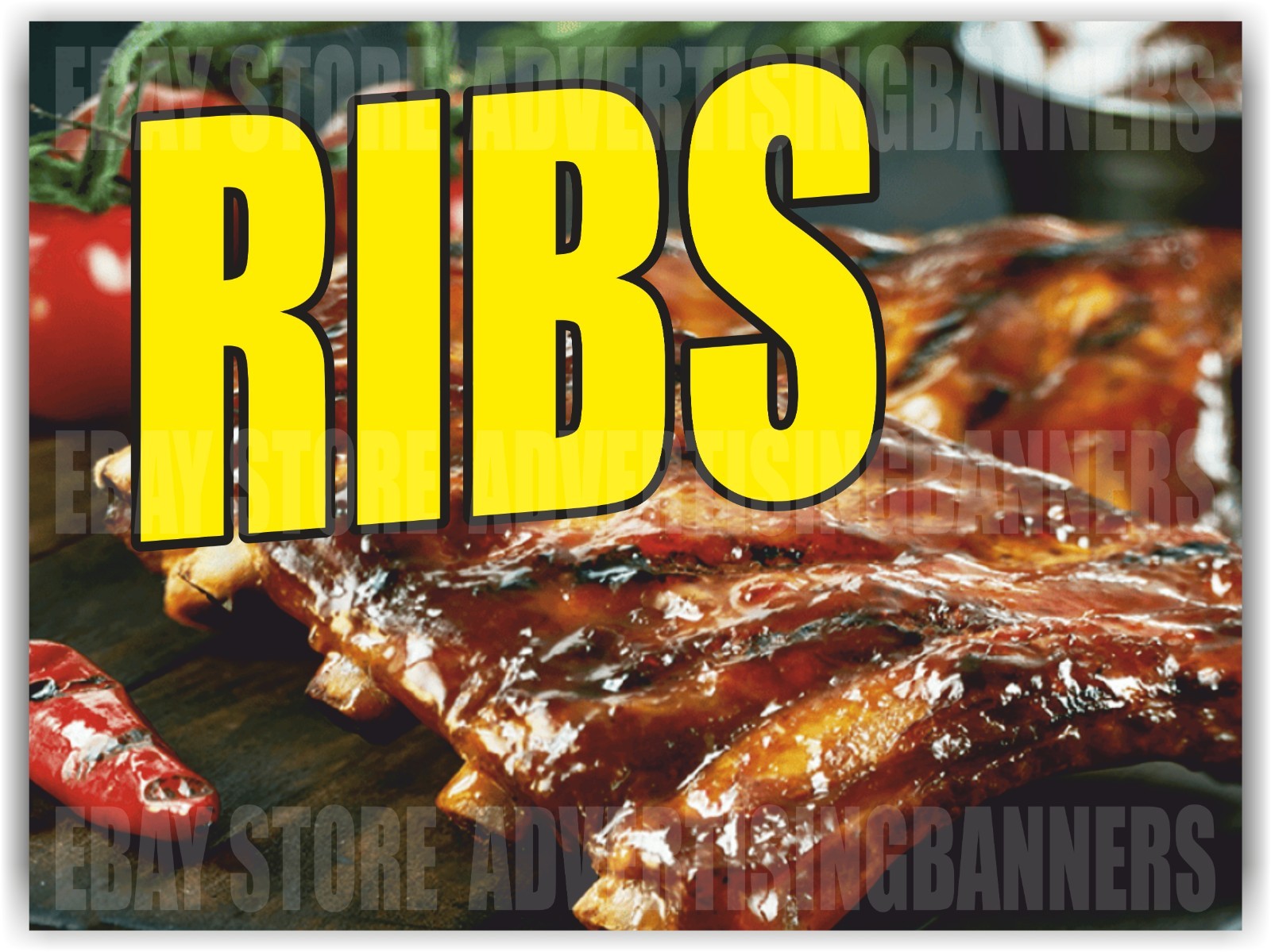 RIBS Yard Sign with H-Stakes Lawn Sign Food Cheese Sandwich Burger BBQ Beef Bar