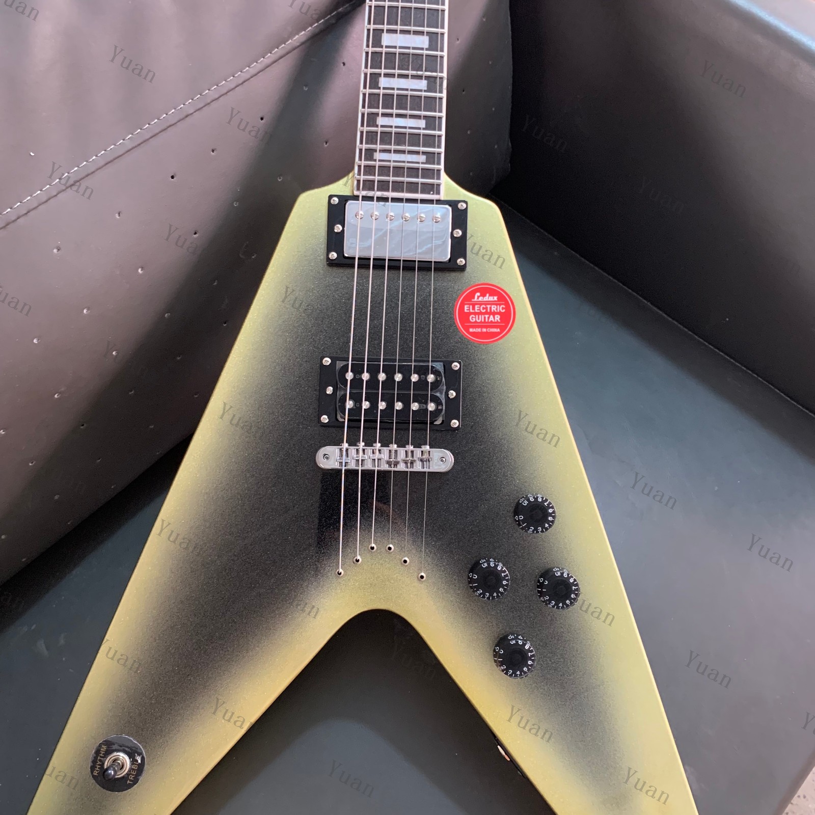 Yellow burst Solid Body Electric GuitarV HH Pickup 6 String Rosewood Fretboard