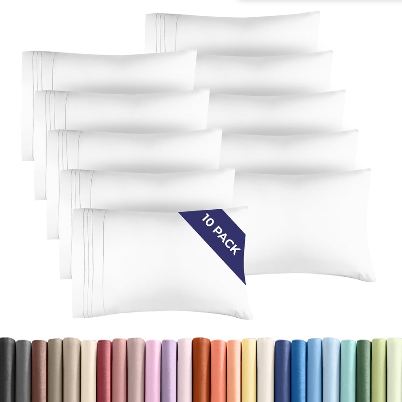 Queen Pillow Cases Set of 10 - Ultra Soft Hotel Quality Pillowcase Covers -