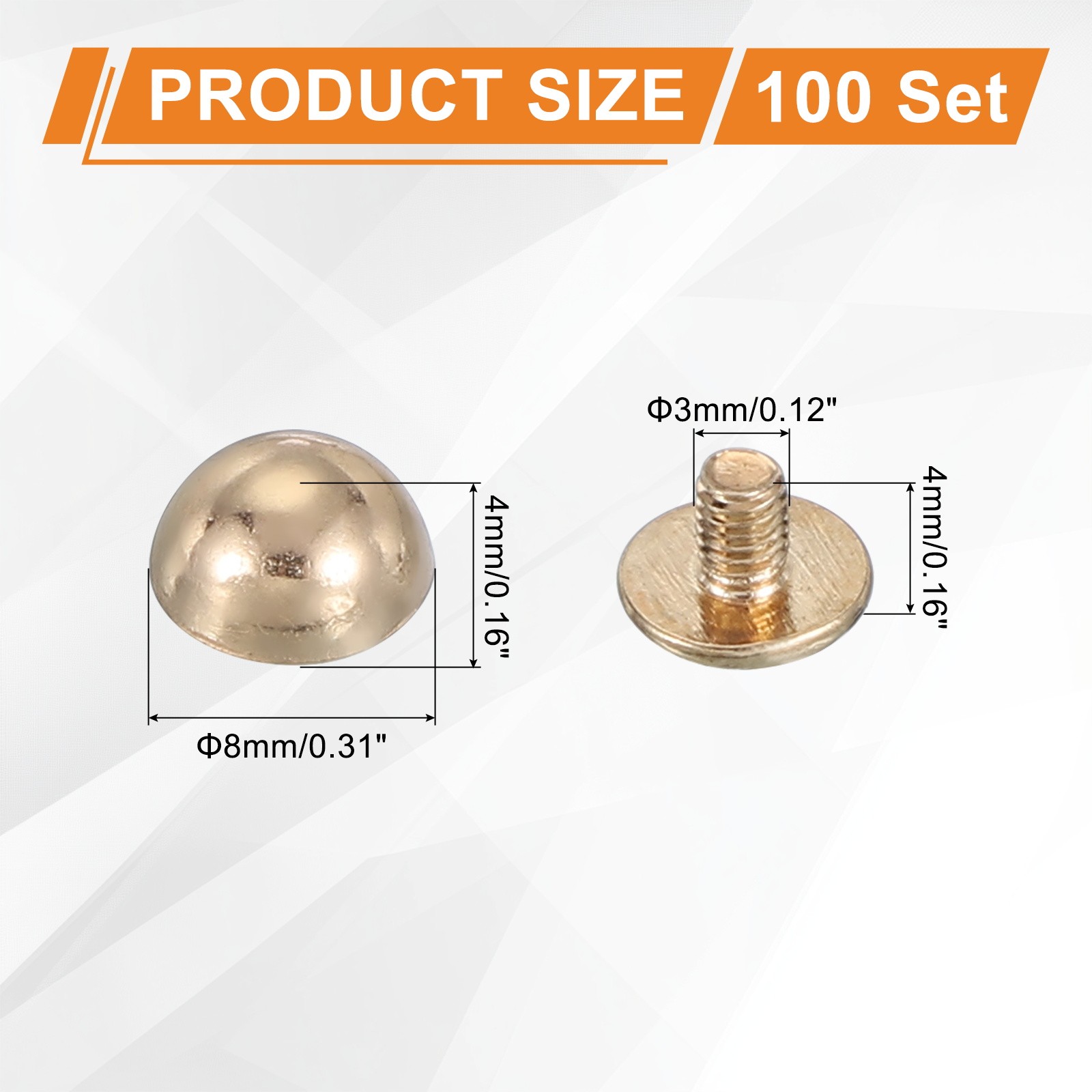For 5/16" Dome Studs, 100 Screw Nail Sets, Light Gold
