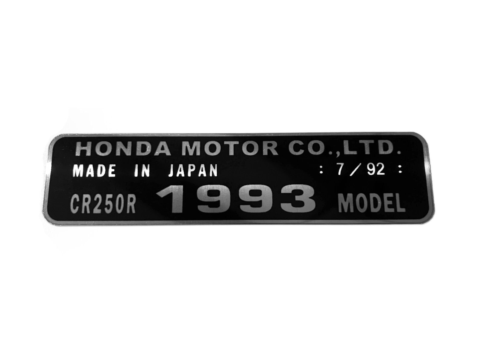 Honda CR250R 1993 Compatible ID Plate, Frame Head Tube Tag. All Years Stocked