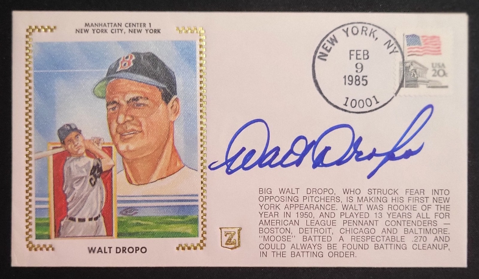 WALT DROPO SIGNED AUTOGRAPHED 1985 GATEWAY CACHE BOSTON REDSOX 1950 ROY