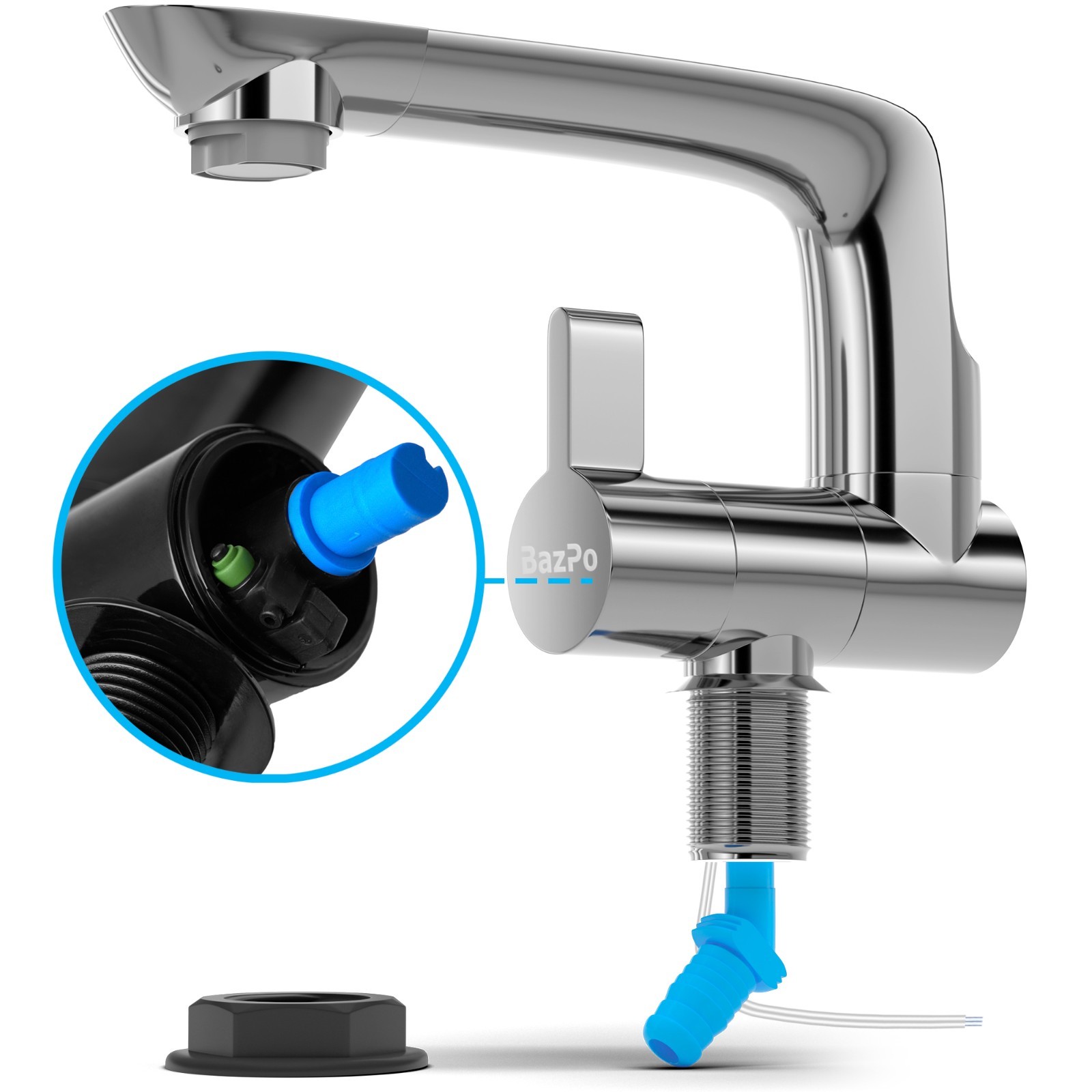 Bazpo 12V Electric Water Plastic Faucet with Switch | 6A Single Hole RV (Chrome)