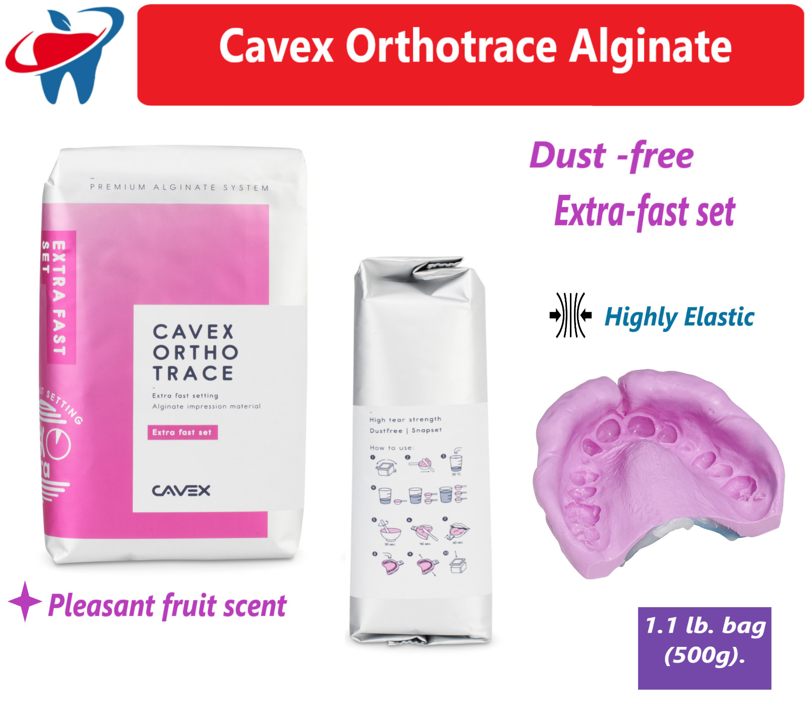 Dental Cavex® Orthotrace VPS Alginate Extra Fast Set, 1 lb / 500gm, AA380 - USA