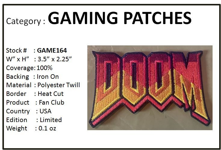 DOOM PATCH  - RED AND BLACK - 3.5” X 2.25” - GAME164
