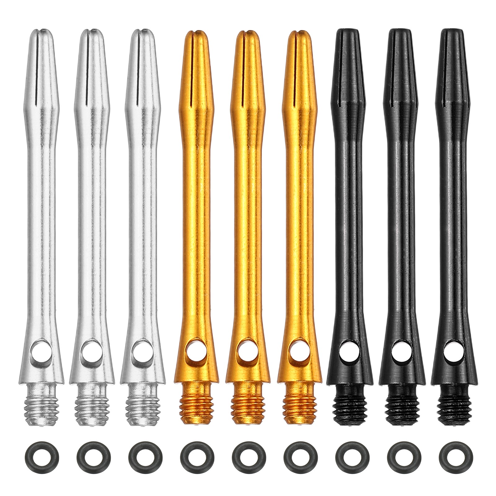 Dart Shafts for Steel Tip with Rubber Rings, 45mm & 9 Set & Black/Silver/Gold