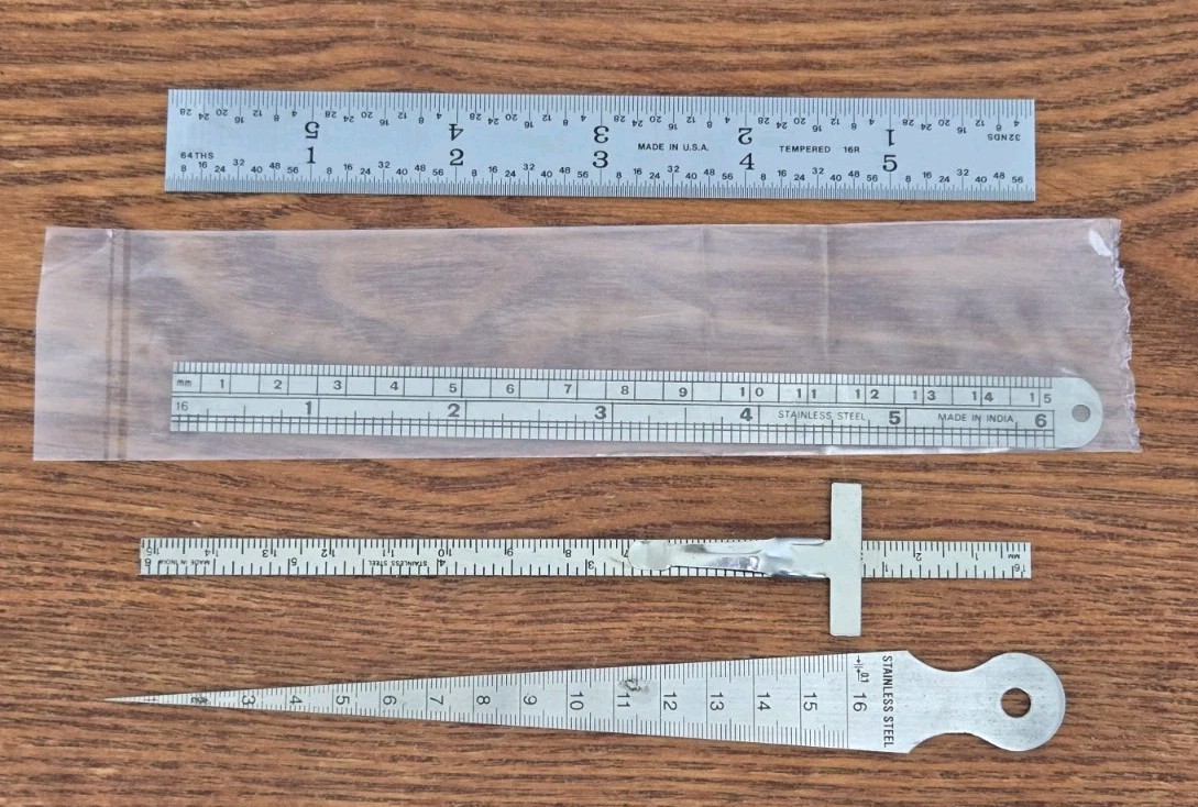 Machinist Pocket Scale Lot SAE & Metric Length, Depth, Bore ~ 4 Inspection Tools