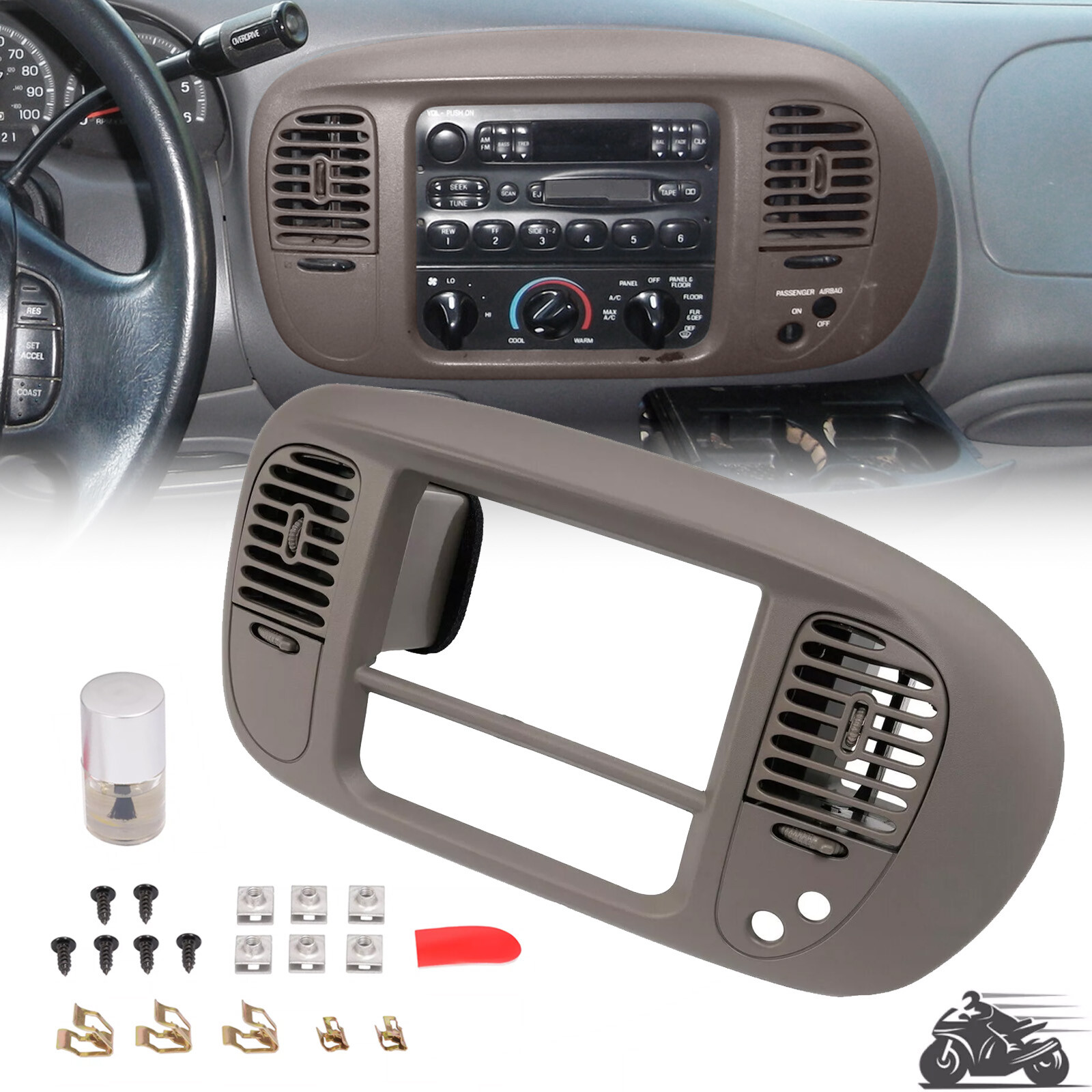 Brown Central Dash Radio Bezel W/ Vents Fit For 1997-2003 Ford F150 Expedition